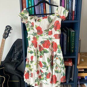 High-Low Rose Off-the-shoulder Italian Dress